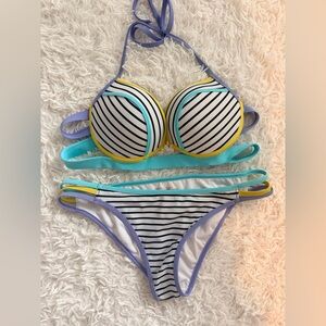 Victoria's Secret Striped Bikini with Yellow and Blue